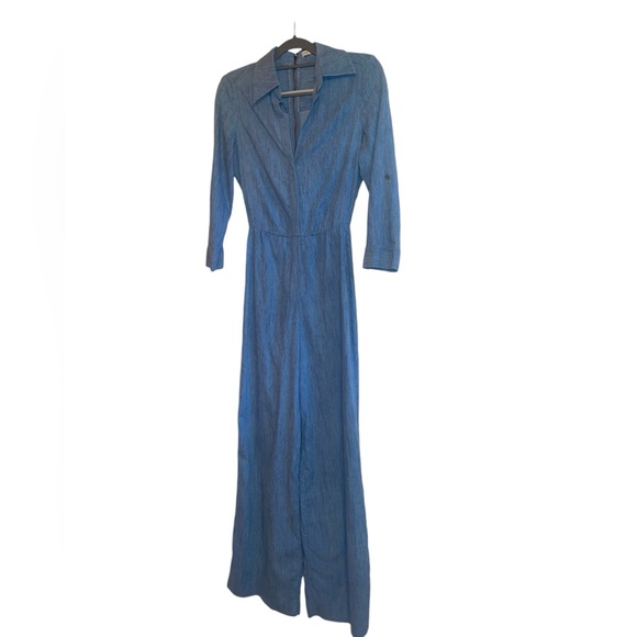 alice + olivia jumpsuit SZ 2 Wide leg, light denim, long sleeve, removable belt - Picture 4 of 14
